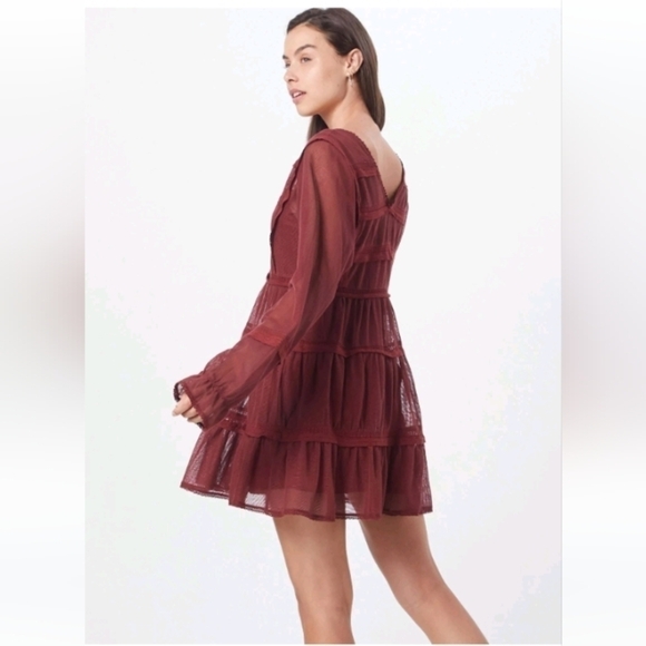 Free People Berlin Mini Dress Burgundy Rust Gauze sz Xs